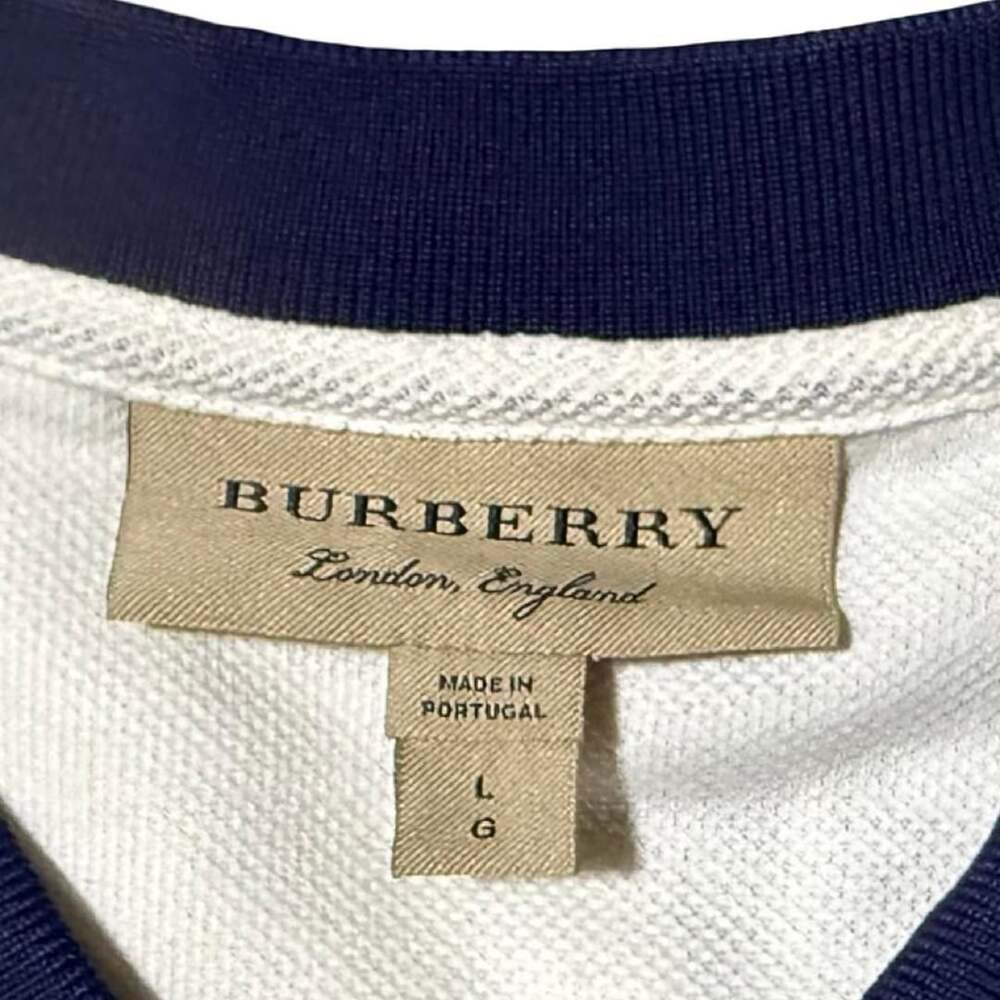 Burberry London England Polo Shirt Size L White Navy Blue Pique - Picture 6 of 7